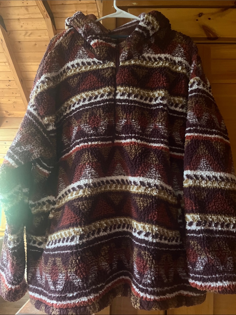 Wrangler Hooded Sherpa Zip Jacket in Brown, Cream & Tan
